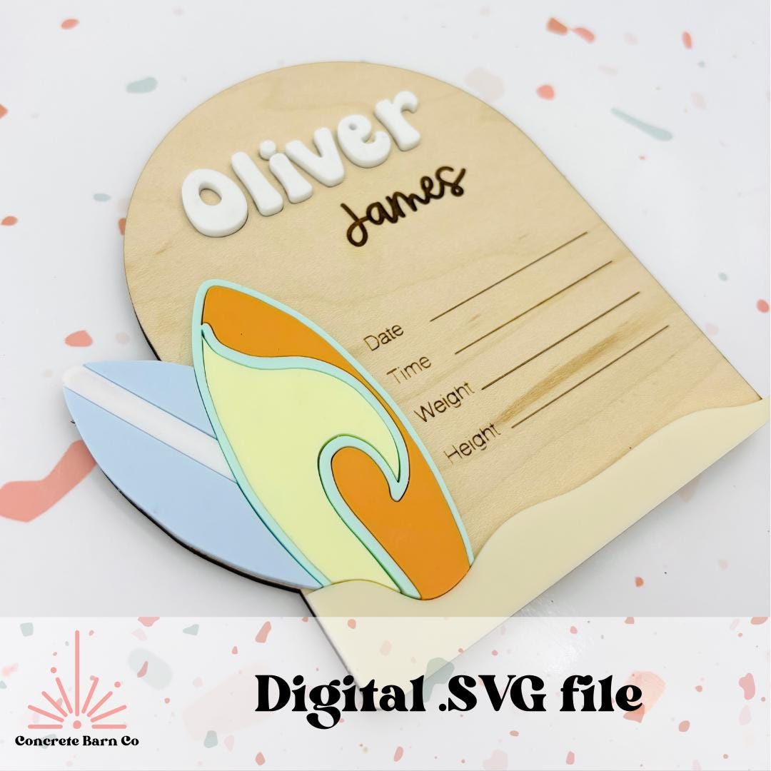 Surf Birth Announcement SVG Digital File - Photo Prop Keepsake - Etsy
