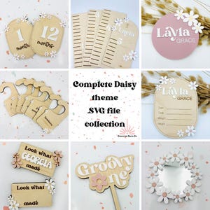 Lot de pépinière Daisy - fichiers numériques SVG - décoration - faire-part de naissance - jalons - courbe de croissance - séparateurs de placard - aimant - plaque nominative