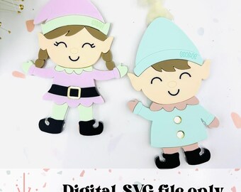 Elf - Girl and Boy - Personalized Christmas tree Ornament - SVG digital cut file - Commercial use