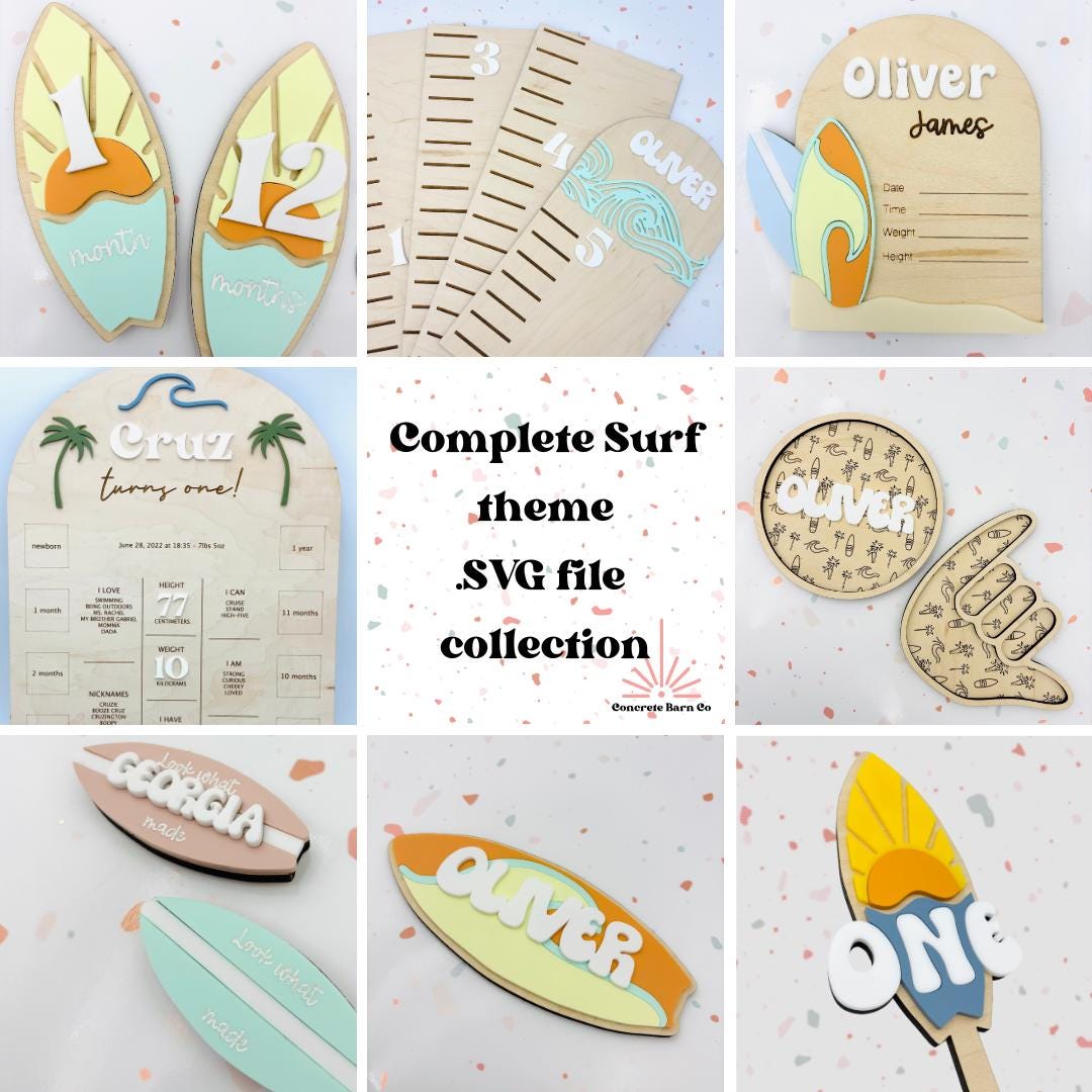 Surf Nursery Bundle - SVG Digital Files - Decor - Birth Announcement ...