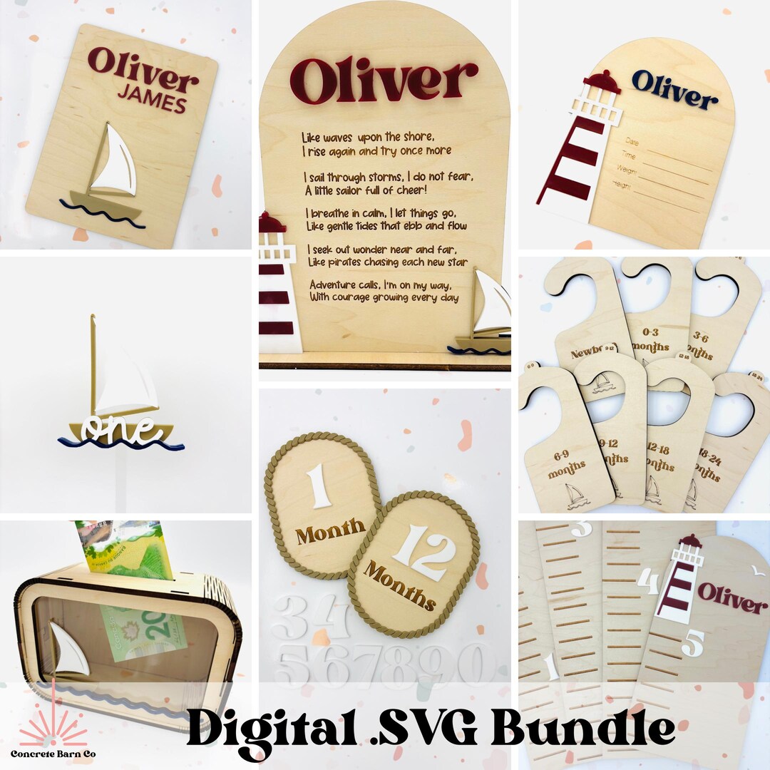 Nautical Nursery Bundle - SVG Digital File - Birth Announcement ...