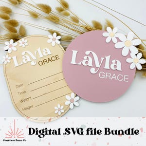 Annuncio di nascita Daisy - cartello floreale per vivaio - file digitale SVG - ricordo di oggetti di scena fotografici