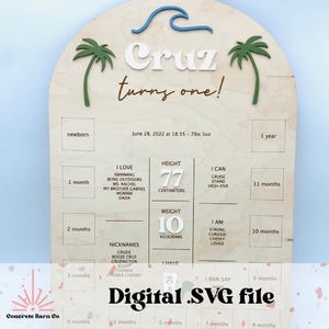 Statistiques de première année de surf et tableau photo fichier numérique SVG - accessoire photo souvenir