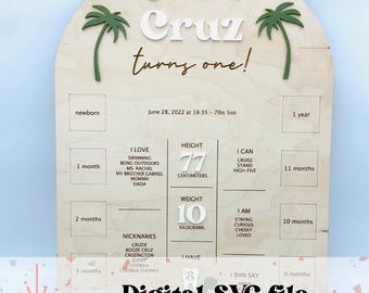Surf First year stat & photo board SVG digital file - photo prop keepsake