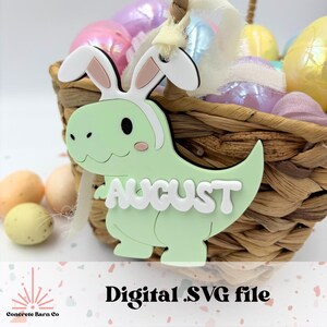 Panier de Pâques Tag - Dinosaure avec oreilles de lapin - Fichier numérique SVG - Dino acrylique
