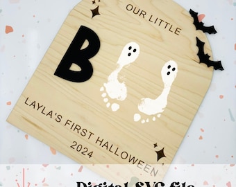 Halloween footprint sign - SVG digital cut file - Our little Boo - First Halloween