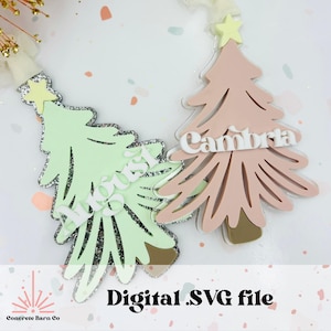 Enfeite de árvore de Natal - Árvore desenhada à mão - Arquivo de corte digital SVG - Acrílico