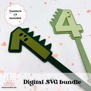 K&ouml;nnte beinhalten: Digitales SVG-Paket mit dinosaurierf&ouml;rmigen Zahlen, einschlie&szlig;lich der Zahlen 1-9. Die Zahlen sind gr&uuml;n und haben einen gezackten Rand. Die Zahlen sind perfekt f&uuml;r die Erstellung von Partydekorationen oder personalisierten Geschenken.