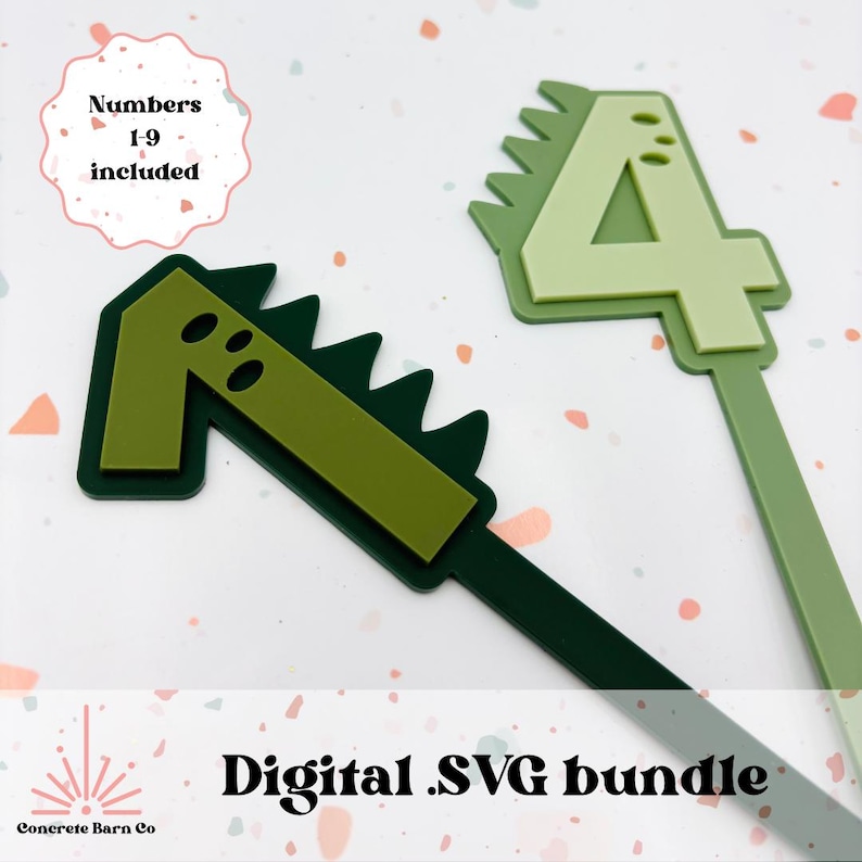 K&ouml;nnte beinhalten: Digitales SVG-Paket mit dinosaurierf&ouml;rmigen Zahlen, einschlie&szlig;lich der Zahlen 1-9. Die Zahlen sind gr&uuml;n und haben einen gezackten Rand. Die Zahlen sind perfekt f&uuml;r die Erstellung von Partydekorationen oder personalisierten Geschenken.