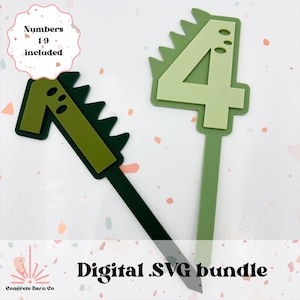 恐竜ケーキトッパーバンドル - SVG デジタルファイル - 恐竜の数字