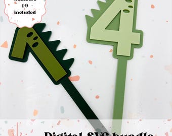 Dino Cake topper bundle - SVG digital file - dinosaur numbers
