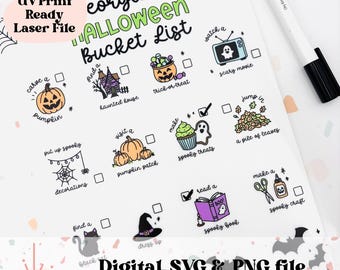 Halloween Bucket List - Laser Cut .svg + UV Print and Sublimation .png/.pdf - Commercial license