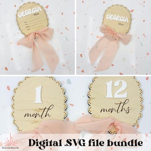 Chiffon Schleife Baby Andenken Bundle - SVG digitale Dateien - monatliche Meilensteine - Geburtsanzeige Fotorequisite - Kinderzimmer Zeichen - Mini Namensschild