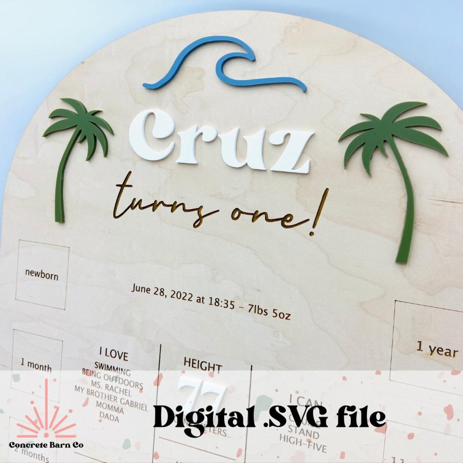 Surf First Year Stat & Photo Board SVG Digital File - Photo Prop ...