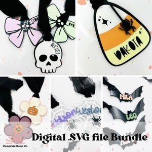 Halloween boo basket Tag MEGA Bundle - spooky bow, skull, spiderweb, daisy, candy corn, bat - SVG digital file