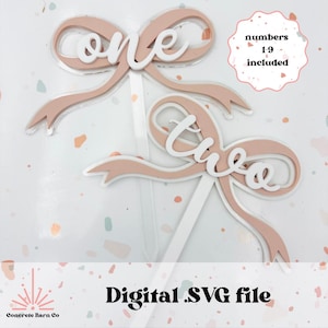 ボウケーキケーキトッパーバンドル - SVGデジタルファイル - 誕生日1〜9 - コケットバースデー