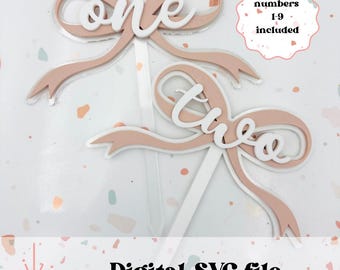Schleife Kuchen Cake Topper Bundle - digitale Datei SVG - Geburtstage 1-9 - kokett Geburtstag