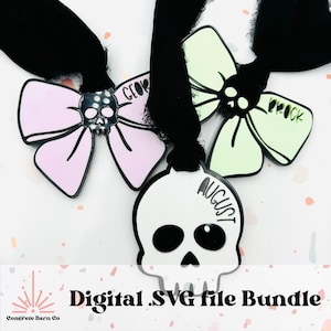 Halloween boo basket Tag Bundle - spooky bow and skull - SVG digital file