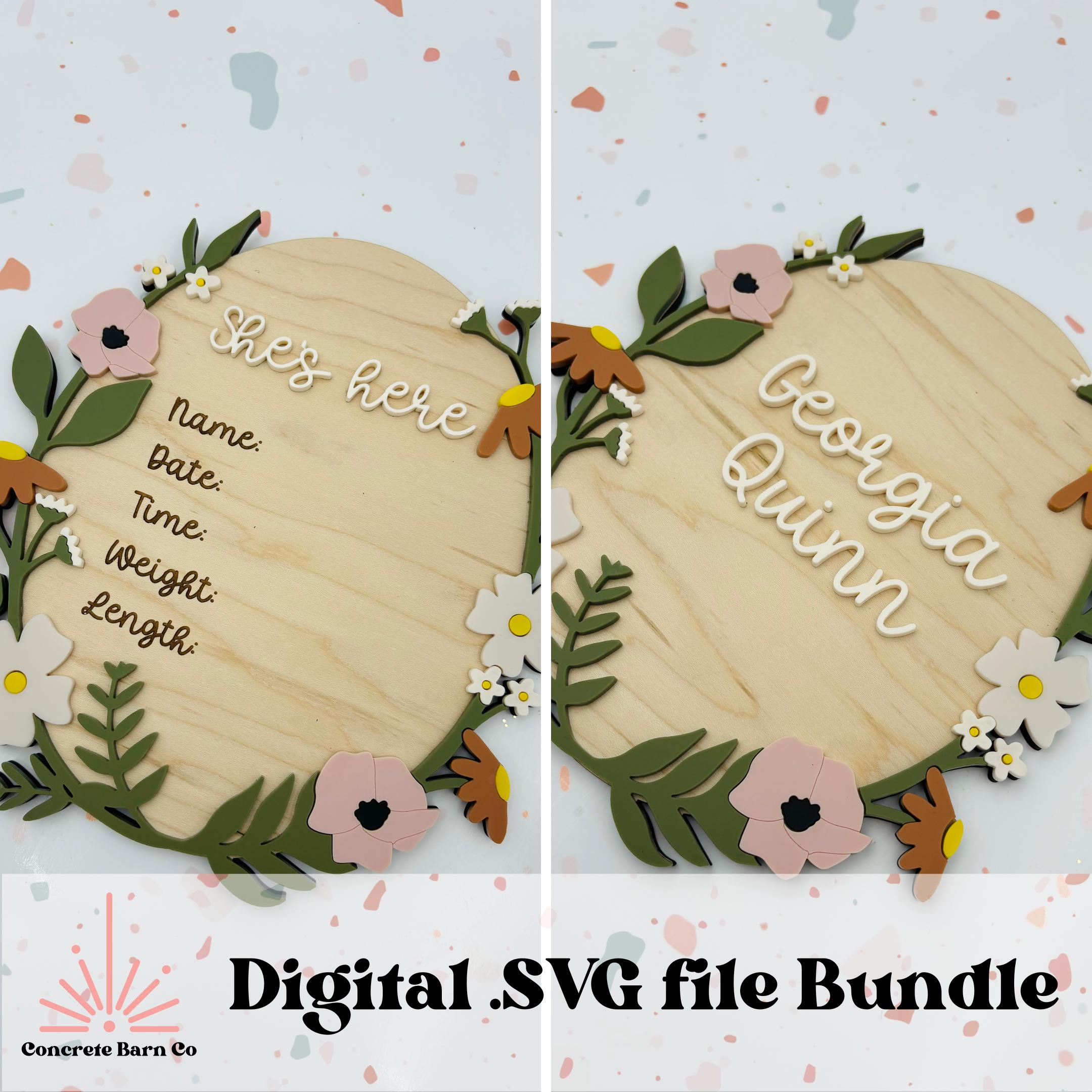 BUNDLE - Wildflower Floral Nursery Name Sign AND Birth Stats Sign - SVG ...