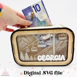Alcancía de esquí, snowboard y montaña - Archivo digital SVG - Uso comercial - Personalizable