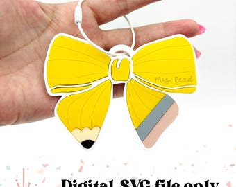 Pencil Bow Bag Tag- Teacher Gift - SVG digital file - Back to school - Educator Accessory