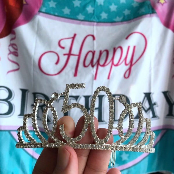 Silver 50th lotus Birthday Crystal Tiara Crown, 50th Birthday Decorations,Birthday Headband, Birthday Party Props, Birthday Birthday Gift.