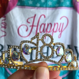 Gold 18th lotus Birthday Crystal Tiara Crown,18th Birthday Decorations,Birthday Headband, Birthday Party Props, Birthday Crown Gift.