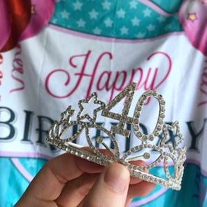 Silver 40th Star Birthday Crystal Tiara Crown,40th Birthday Decorations,Birthday Headband, Birthday Party Props, Birthday Crown  Gift.