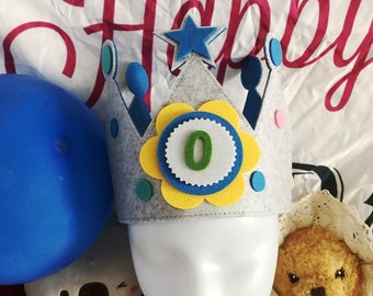 First Birthday Crown,Birthday Crown with Interchangeable Age Badges