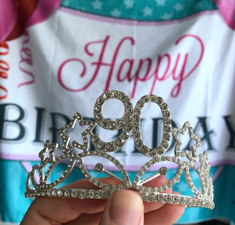 Silver 90th Star Birthday Crystal Tiara Crown,90th Birthday  display picture 3