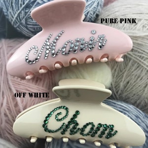 Clips de garra de pelo con nombre de diamantes de imitación personalizados OFF WHITE