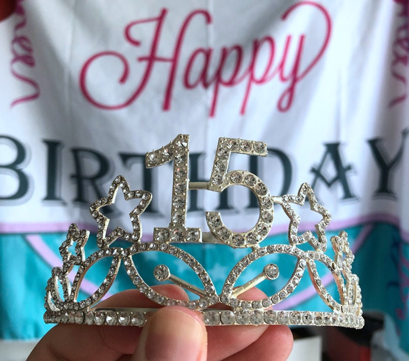 Silver 15th Star Birthday Crystal Tiara Crown,15th Birthday  display picture 2
