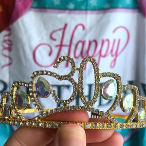 Gold 30th lotus Birthday Crystal Tiara Crown,30th Birthday Decorations,Birthday Headband, Birthday Party Props, Birthday Crown Gift.