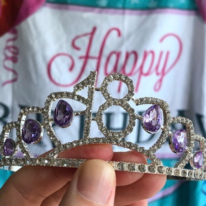 Silver 18th lotus Birthday Crystal Tiara Crown,18th Birthday Decorations,Birthday Headband, Birthday Party Props, Birthday Crown Gift.