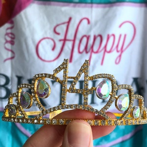 Gold 14th lotus Birthday Crystal Tiara Crown,14th Birthday Decorations,Birthday Headband, Birthday Party Props, Birthday Crown Gift.