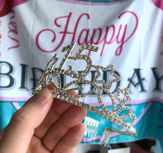 Elegant Silver Tiara with Rhinestones Overflow  15 Birthday Sparkle Amazon.com: Quinceanera Coronas de Quinceañeras Sweet 15  main image 4