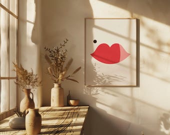 Rote Lippen Kunstdruck, minimalistische feministische Wandkunst, Boho Beauty Schlafzimmer Dekor [DIGITAL DOWNLOAD]