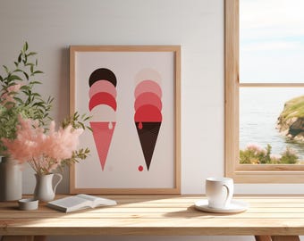 Griechische Insel Eis Kunstdruck, Minimalistische Mittelmeer Wand Kunst, Sommer Poster [DIGITAL DOWNLOAD]