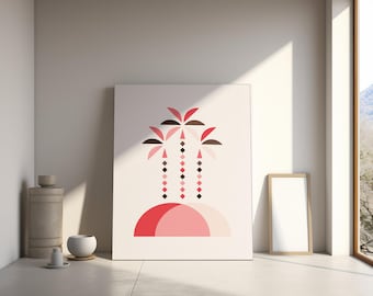 Palme Sonnenuntergang Art Print, minimalistische mediterrane Wandkunst, Boho Sommer Poster [DIGITAL DOWNLOAD]