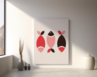 Griechischer Fisch-Trio-Druck, minimalistische mediterrane Wandkunst, Inseldekor [DIGITALER DOWNLOAD]