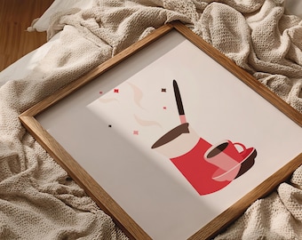 Griechischer Kaffee Kunstdruck, minimalistisches mediterranes Küchen Dekor, Kaffeeliebhaber Poster [DIGITAL DOWNLOAD]
