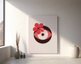 Evil Eye Kunstdruck, minimalistisches griechisches Blumendekor, Boho mediterranes Dekor [DIGITAL DOWNLOAD]