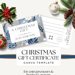 Plantilla de tarjeta de regalo de Navidad, vale de regalo navideño para pequeñas empresas, certificado de marketing de Navidad, editar en Canva, descargable, azul claro