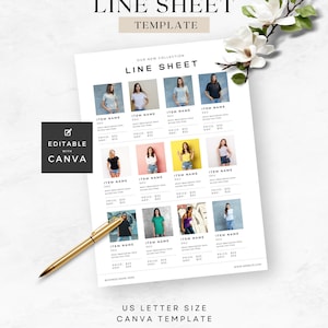 Modello di foglio della linea di prodotti per magliette di moda, modello Canva con cornici per foto di prodotti, commercio all'ingrosso per piccole imprese modificabile in blocco CL2