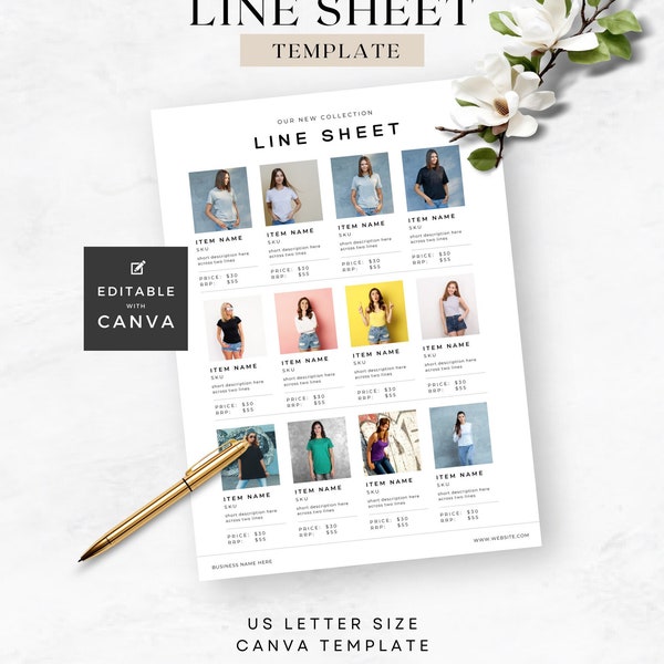 Product Line Sheet Template Etsy