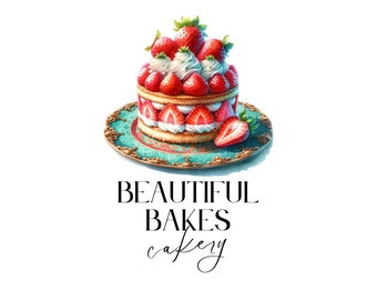 Logo for Bakery Business, Canva Template & 300DPI PNG, Pre-made DIY Branding, Gourmet sweets and treats, Strawberry Shortcake Dessert Design