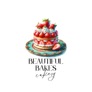 Logo für eine Bäckerei, Canva Template & 300DPI PNG, Vorgefertigtes DIY Branding, Gourmet Süßigkeiten und Leckereien, Strawberry Shortcake Dessert Design