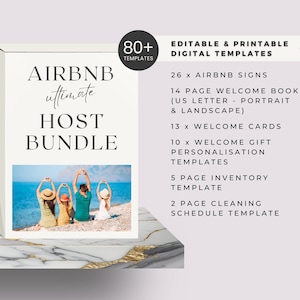 Modèle Canva de lot d'hôtes AirBNB, modifiable, location à court terme, vacances, livre de bienvenue des invités VRBO, panneaux de signalisation, carte de bienvenue et étiquettes minimales CL14