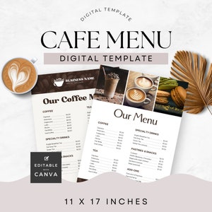 Modelo editável de menu de café Folheto imprimível para promoção Panfleto Editável Modelo de canva de cafeteria para pequenas empresas
