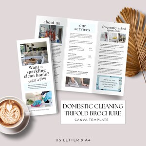 Cleaner Tri Fold Leaflet Canva Template, Domestic Cleaning Business Flyer Editable Printable Brochure Double sided for folding, A4 US Letter